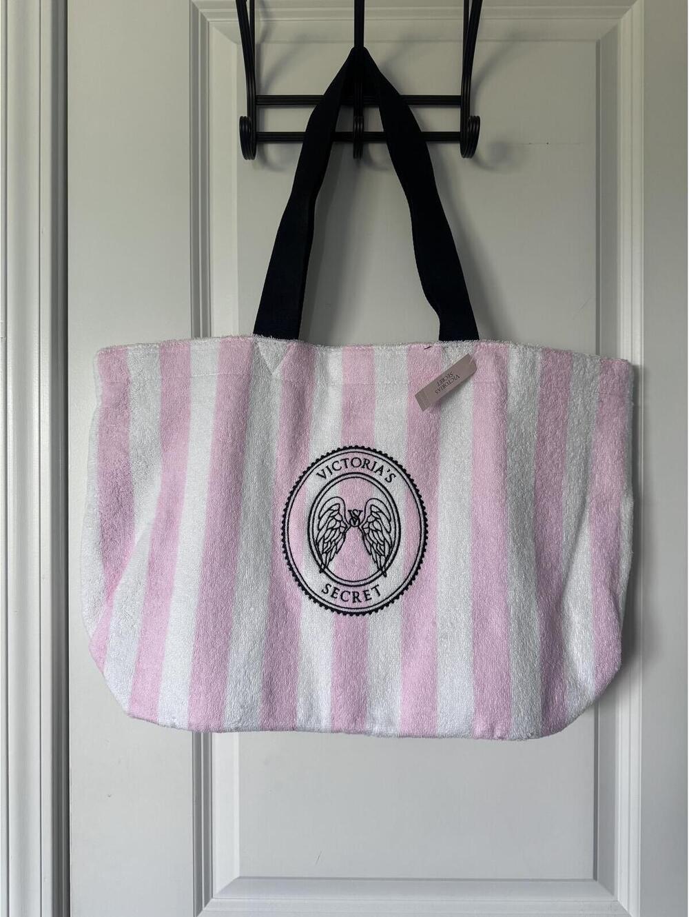 Victoria's Secret Pink and White Striped Terry Cloth Tote Bag